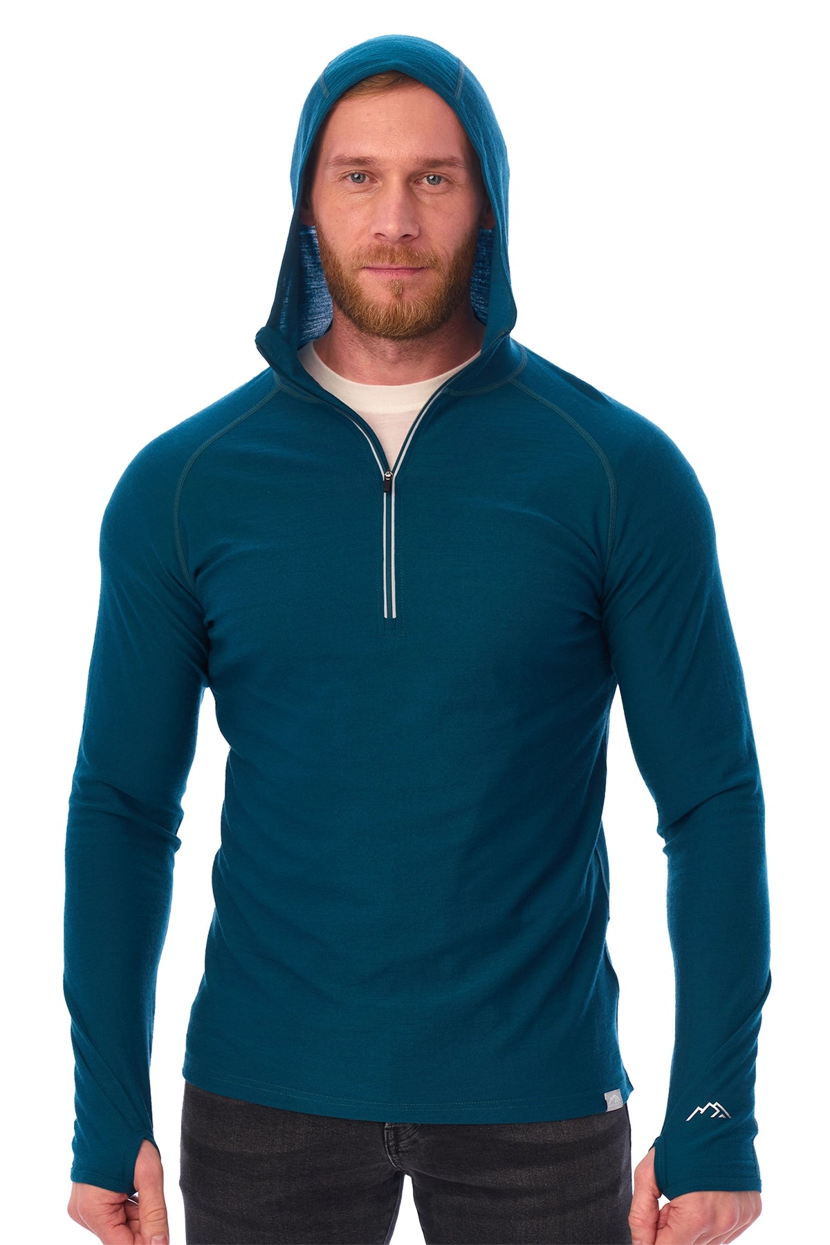 Men’s Merino Wool Half Zip Hoodie Deep Teal