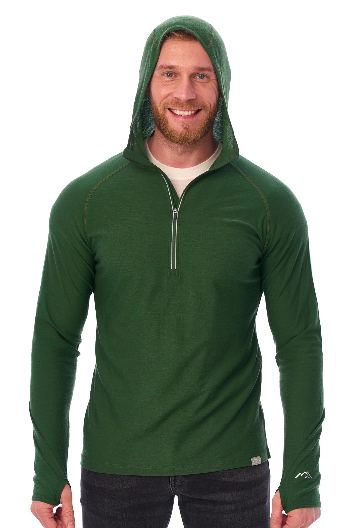 Men’s Merino Wool Half Zip Hoodie Olive Men’s Merino Wool Half Zip Hoodie Olive