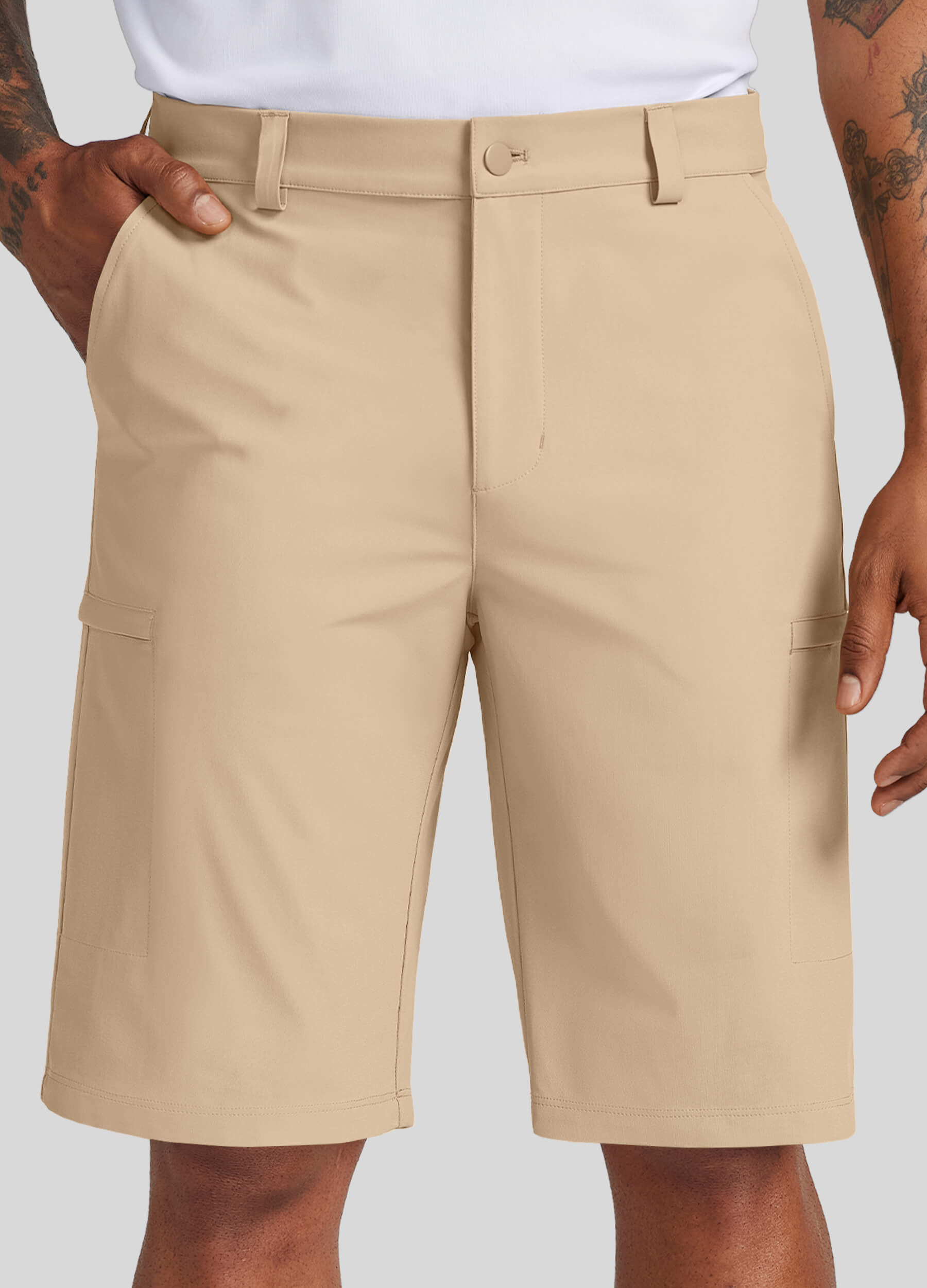 Men Golf Dress Shorts Classic Fit – Light Khaki Inch