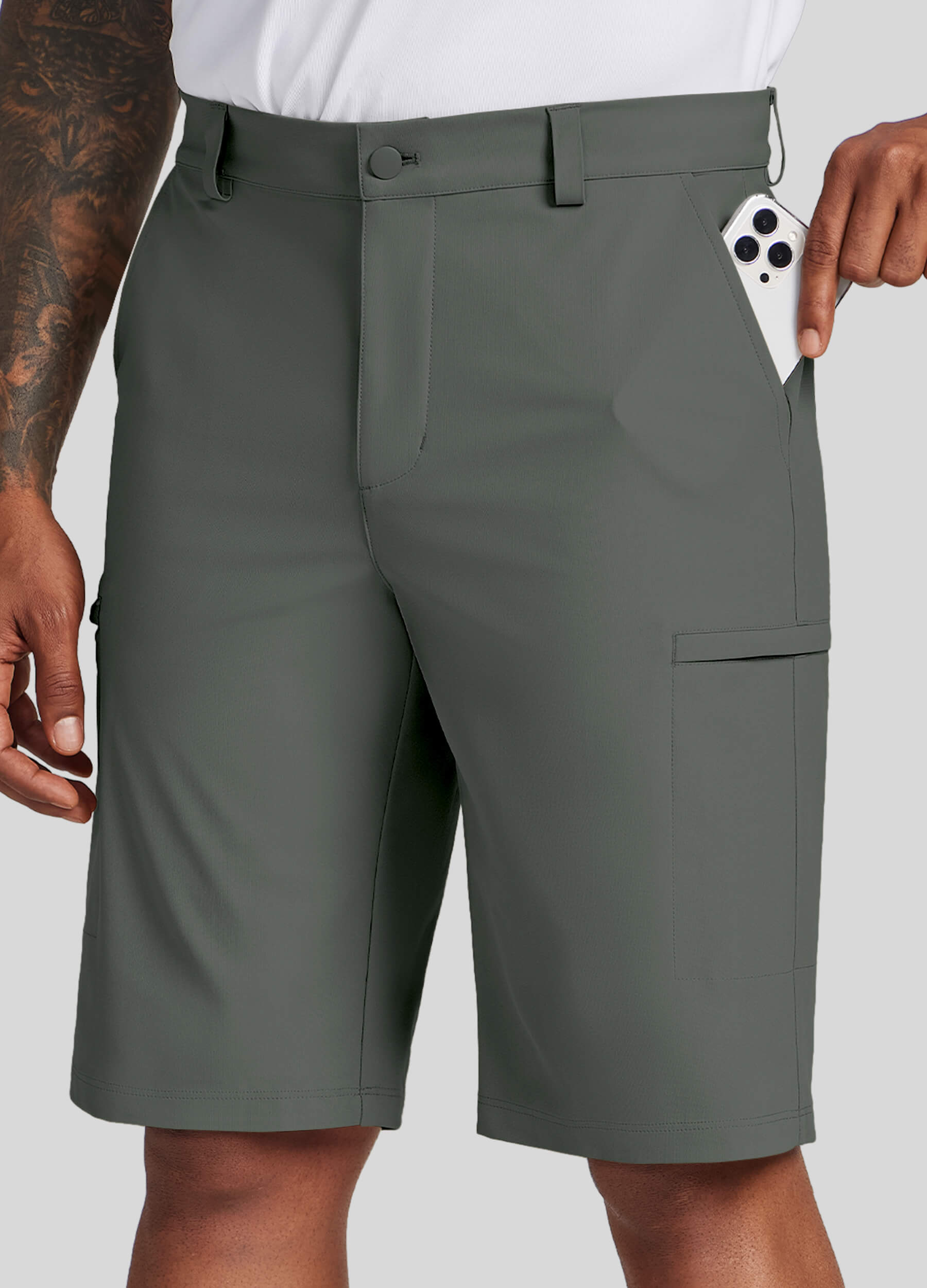 Men Golf Dress Shorts Classic Fit – Sage Green Inch Men Golf Dress Shorts Classic Fit – Sage Green Inch