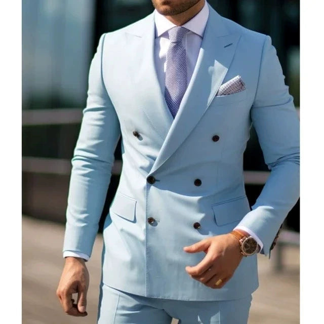Sky Blue Casual Men’s Pieces Mens Suit Regular Fit Notch Lapel Tuxedos Blazer+Pants Sky Blue Casual Men’s Pieces Mens Suit Regular Fit Notch Lapel Tuxedos Blazer+Pants