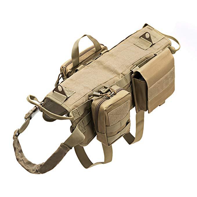 Tactical Dog Vest Harness Adjustable, Pouches, Handle, for Hiking Training Tactical Dog Vest Harness Adjustable, Pouches, Handle, for Hiking Training