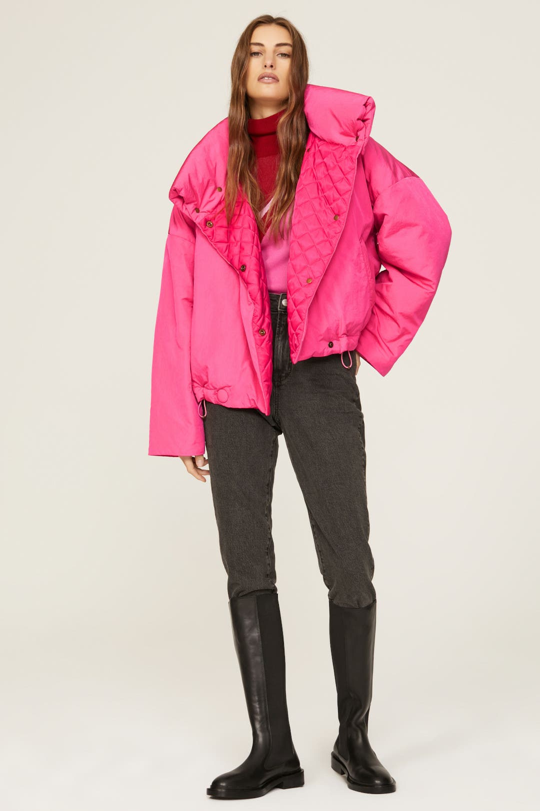 OOF Collared Puffer Jacket Pink