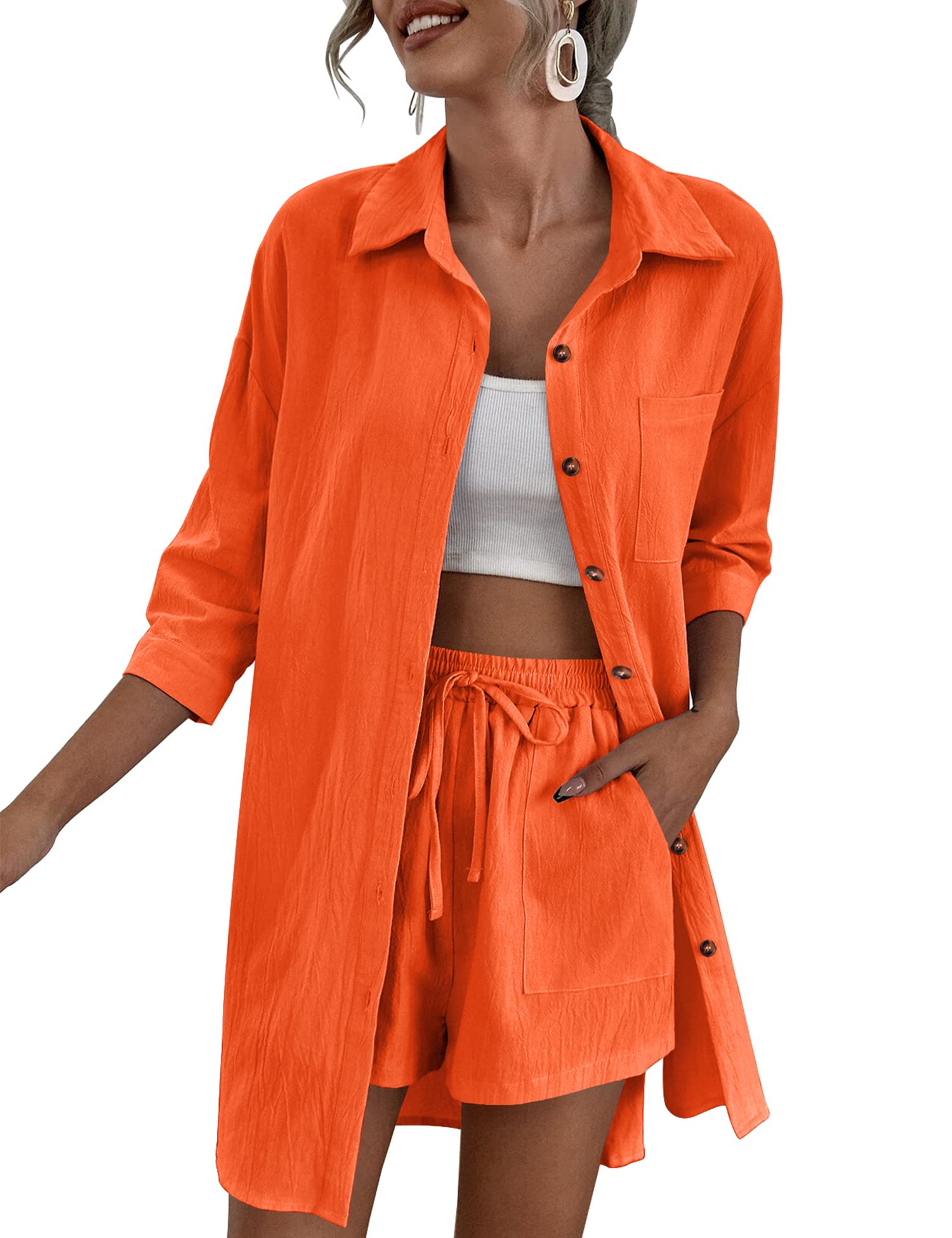 Two Piece Outfit Sets Cotton Shorts Set – Zeagoo- Orange Two Piece Outfit Sets Cotton Shorts Set – Zeagoo- Orange