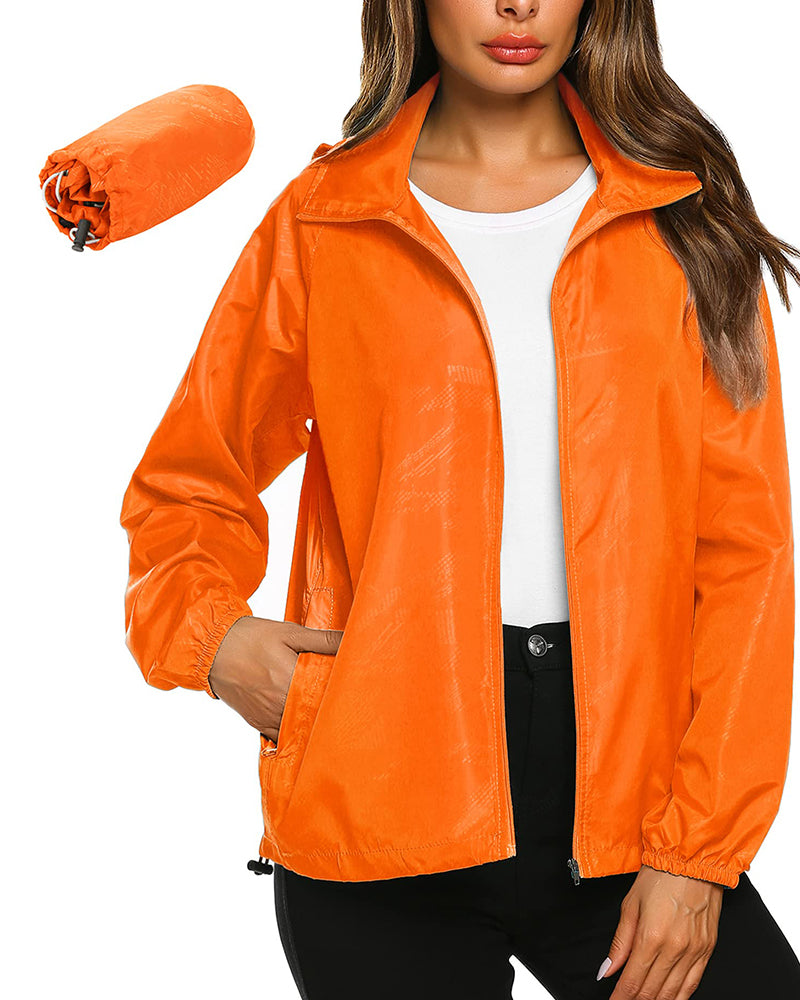 Waterproof Rain Packable Hooded Windbreaker – Zeagoo- Orange