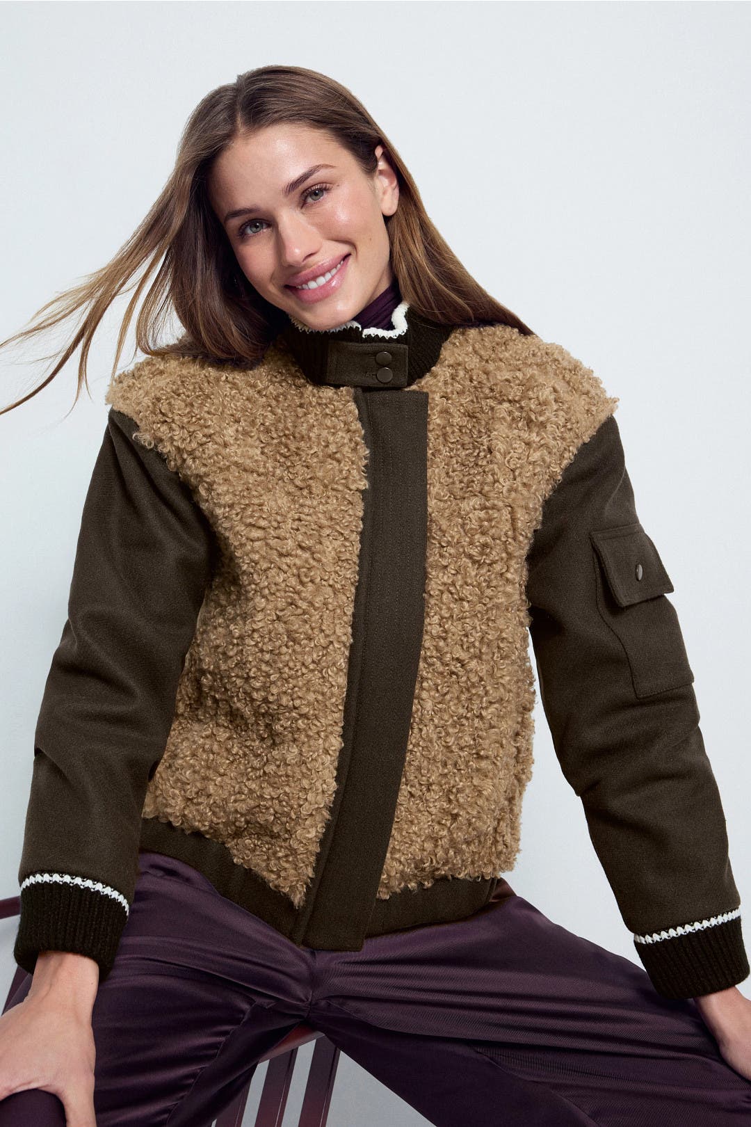 Plan C x RTR Shearling Bomber Jacket Brown-green Plan C x RTR Shearling Bomber Jacket Brown-green