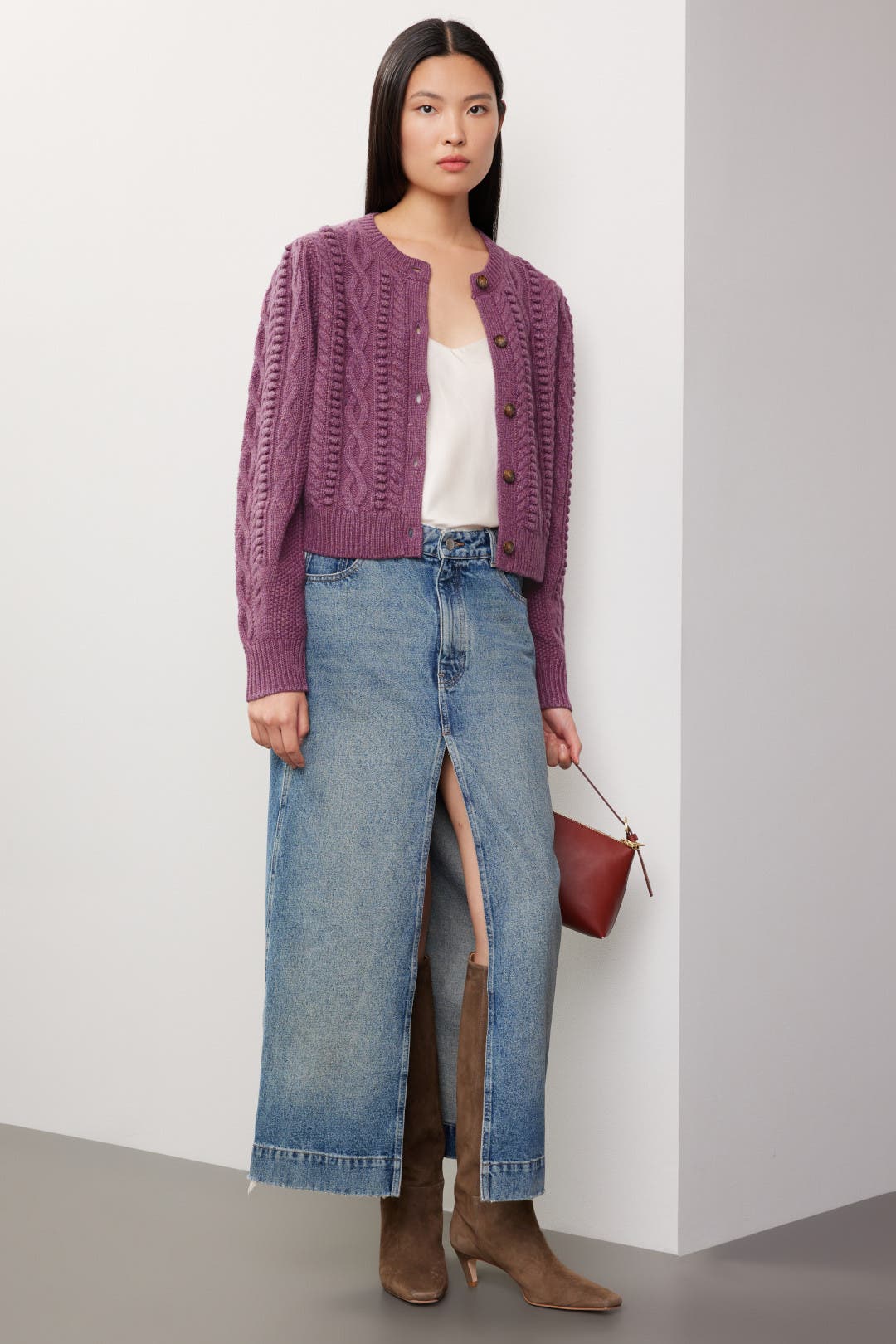 Polo Ralph Lauren Cable Knit Cardigan Purple