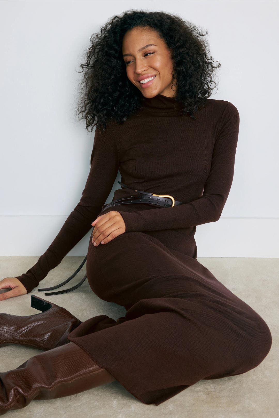 Polo Ralph Lauren Turtleneck Long Sleeve Column Dress Brown Polo Ralph Lauren Turtleneck Long Sleeve Column Dress Brown