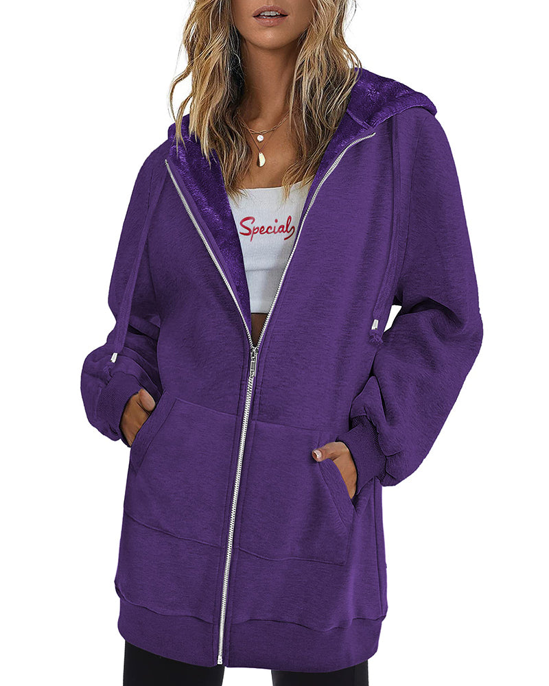 Fleece Hoodies Tunic Long Hoodie Jacket – Zeagoo- Purple Fleece Hoodies Tunic Long Hoodie Jacket – Zeagoo- Purple