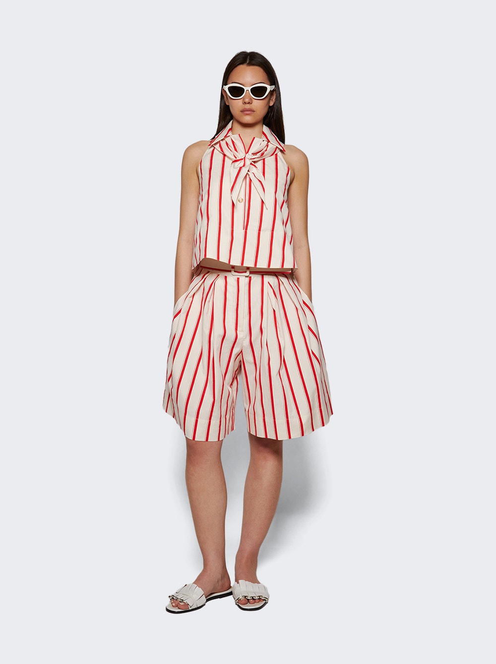 Belted Wide Shorts Red Stripe Belted Wide Shorts Red Stripe