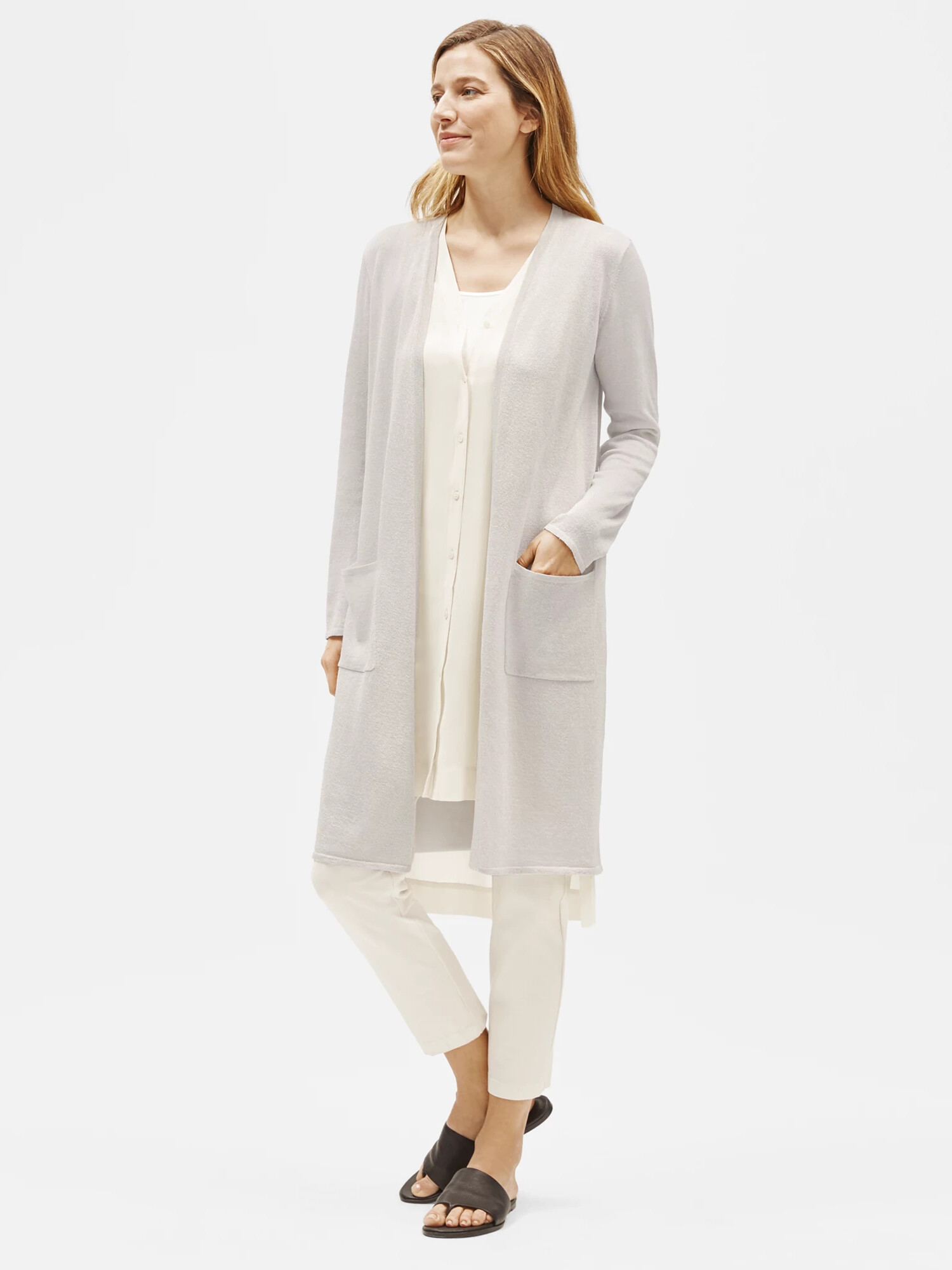 Organic Linen Crepe Sparkle Long Cardigan