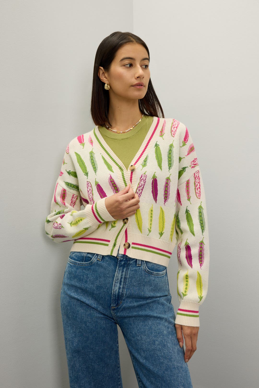 Rachel Antonoff Ana Printed Cardigan Multicolored-cream-print