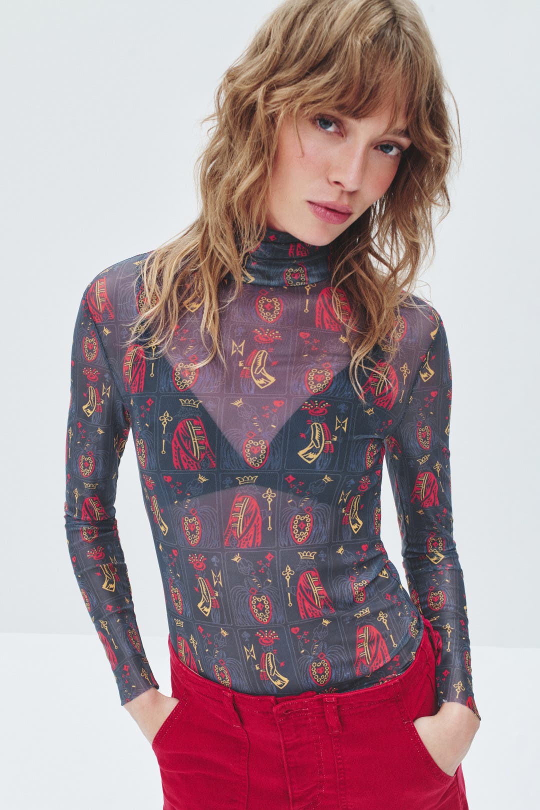 Rachel Antonoff Wildcard Lillian Turtleneck Blue-red-print