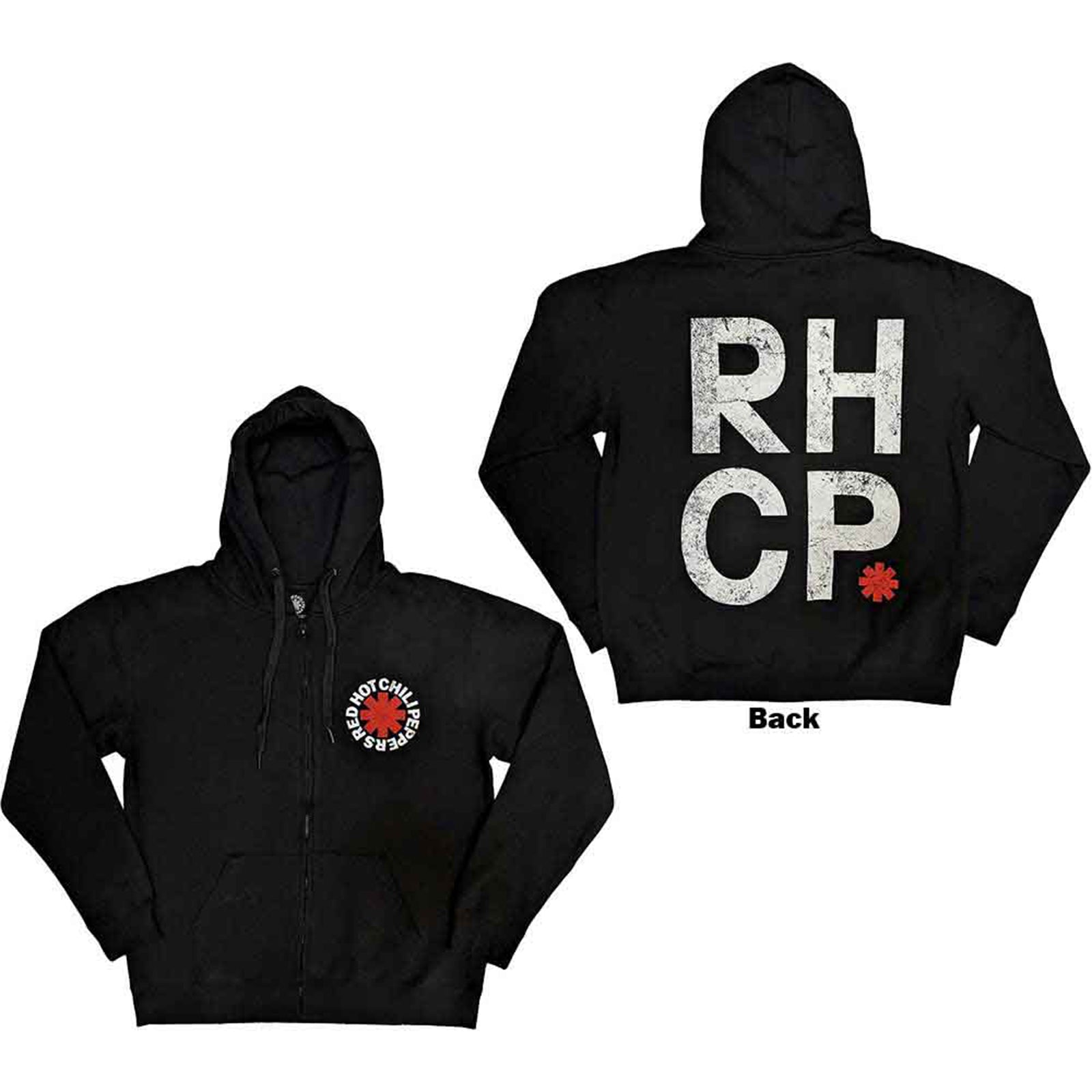 RED HOT CHILI PEPPERS – RED ASTERISK – Zipped Hoodie Black Back Print