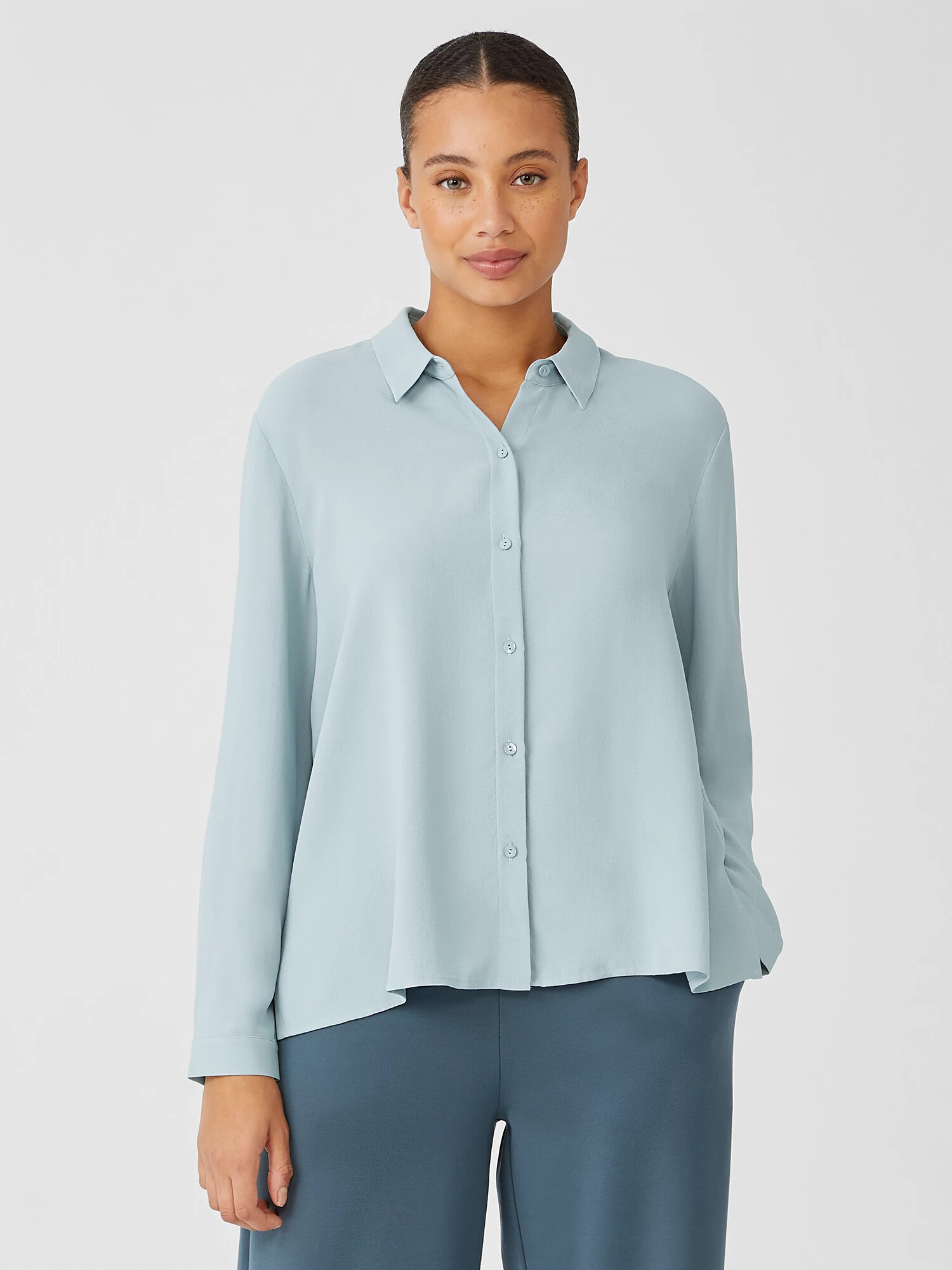 Silk Georgette Crepe Classic Collar Shirt