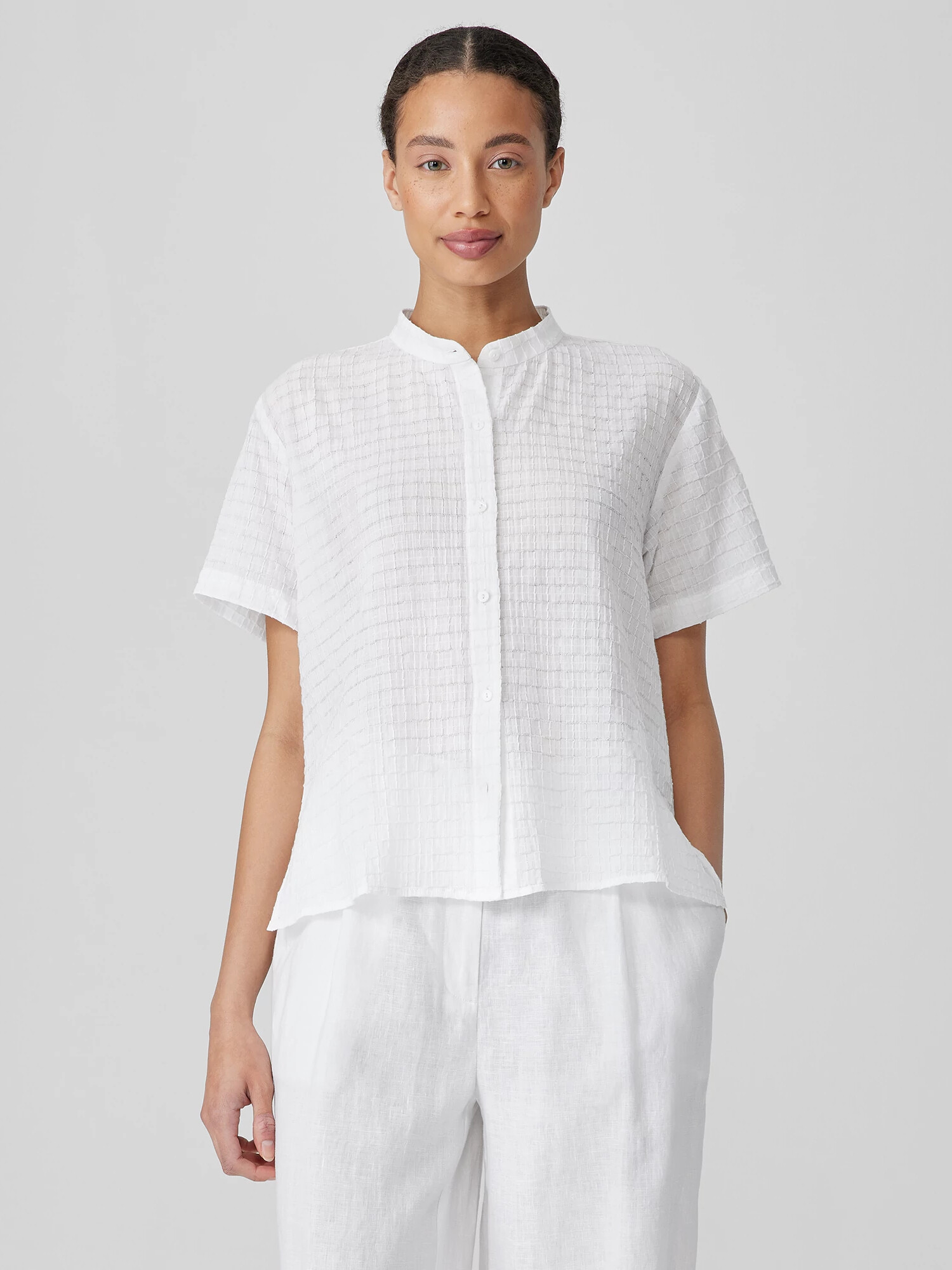 Organic Cotton Voile Box Band Collar Shirt Organic Cotton Voile Box Band Collar Shirt