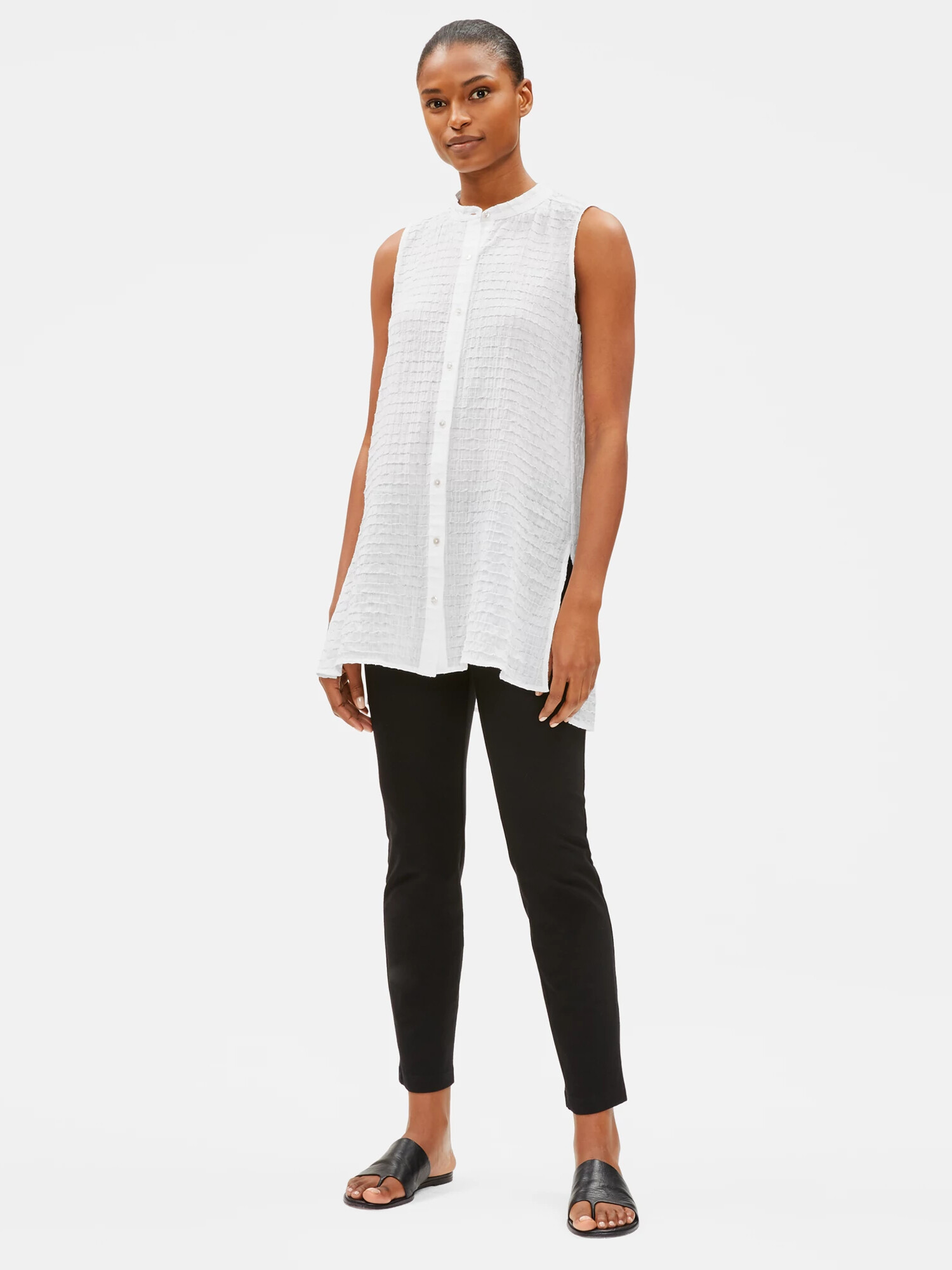Organic Cotton Voile Mandarin Collar Shirt