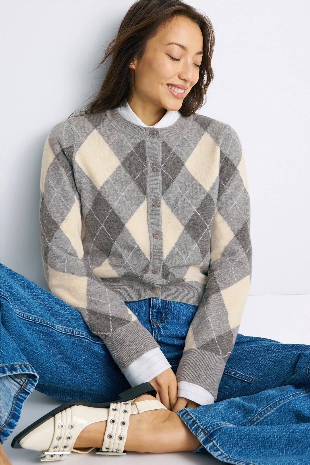 Sandro Eurayne Argyle Cardigan Multicolored-grey-print Sandro Eurayne Argyle Cardigan Multicolored-grey-print