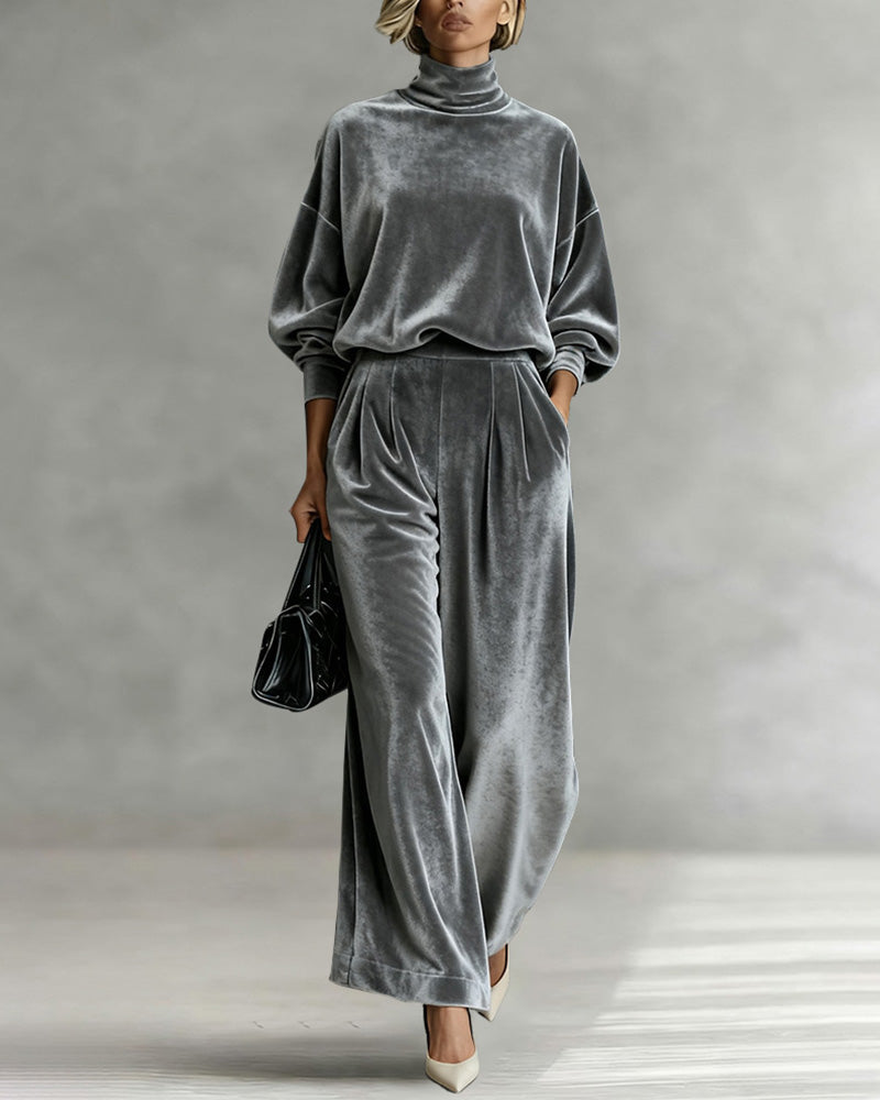 Leisure Relaxed Velvet Turtleneck Top Pants Set