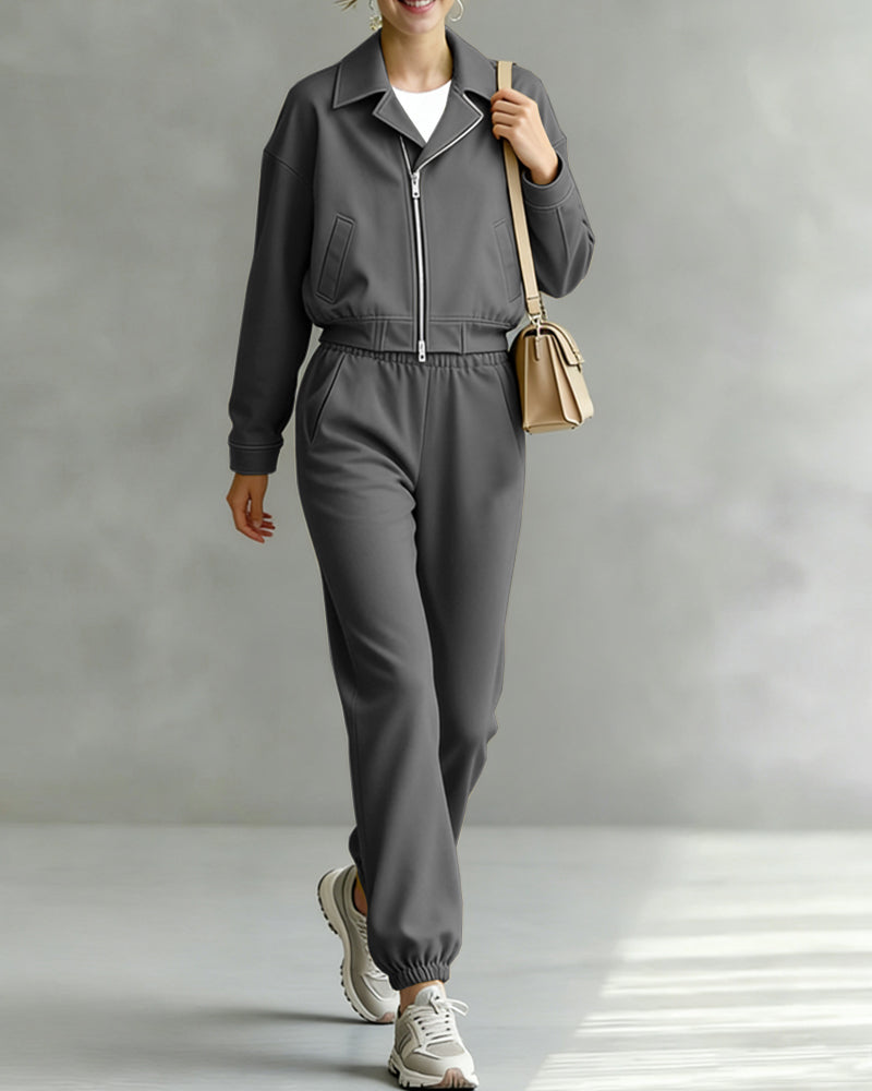 Zeagoo Cropped Varsity Jacket and Pants Set