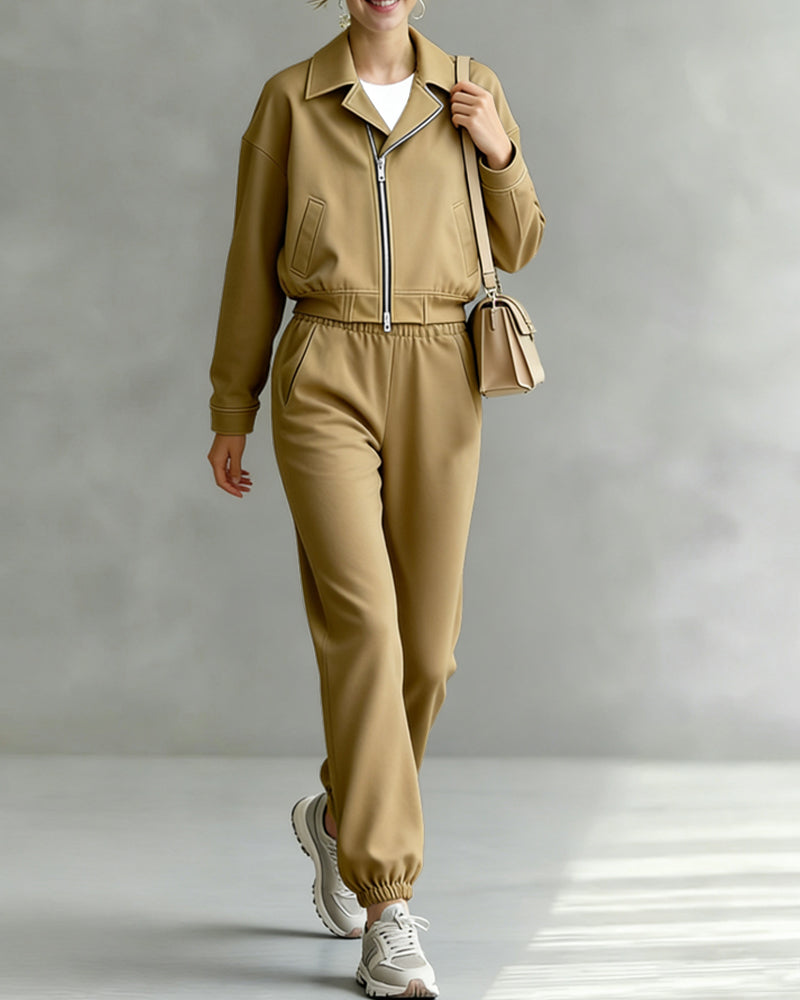 Zeagoo Cropped Varsity Jacket and Pants Set