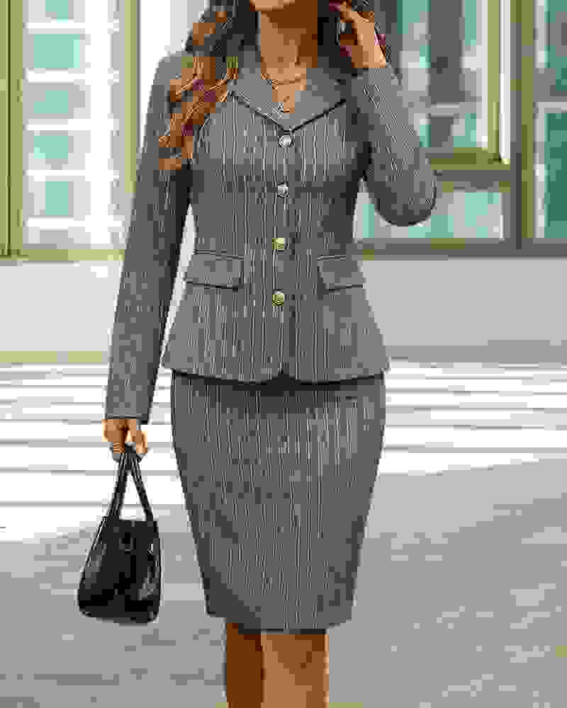 Semi Formal Striped Blazer and Skirt Set