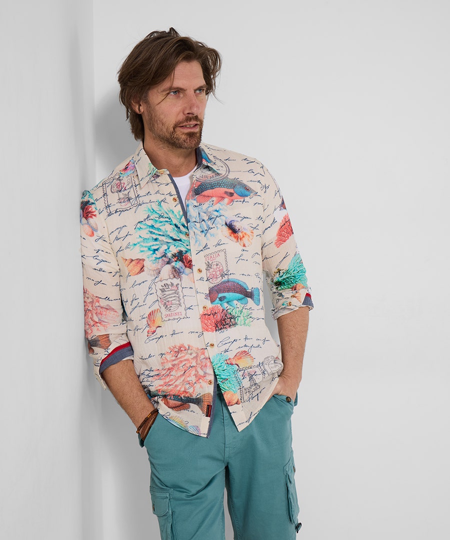 Reef Notes Crinkle Shirt – Size Large – Cream – by Joe Browns Reef Notes Crinkle Shirt – Size Large – Cream – by Joe Browns