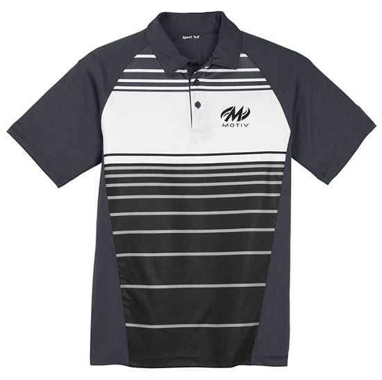Motiv Men’s Ripcord Performance Polo Bowling Shirt Sublimated Black white Grey
