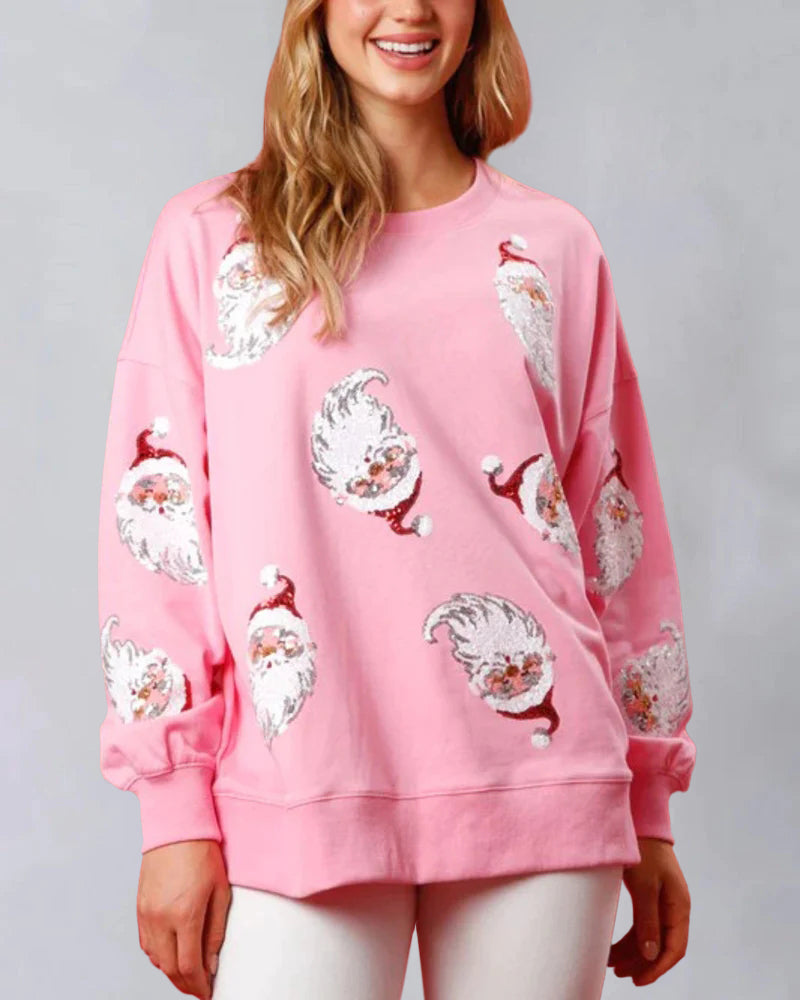 Zeagoo Christmas Sequin Santa French Terry Sweatshirt – Pink Zeagoo Christmas Sequin Santa French Terry Sweatshirt – Pink