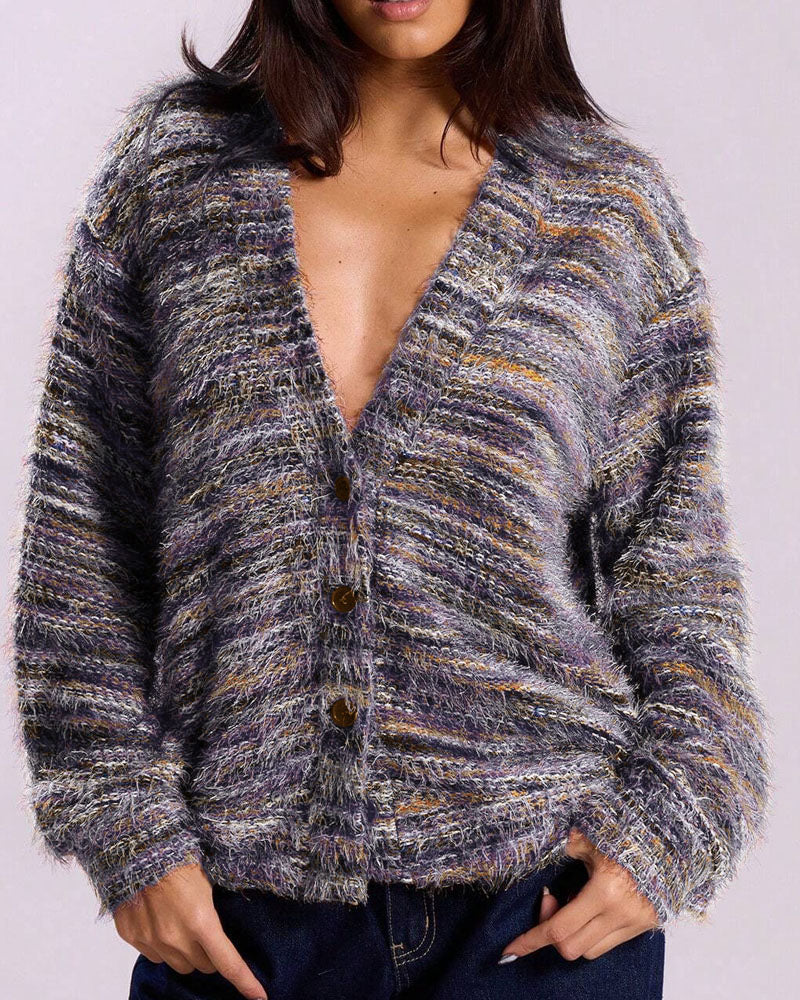 Relaxed Fit Multicolor Knit Cardigan Relaxed Fit Multicolor Knit Cardigan