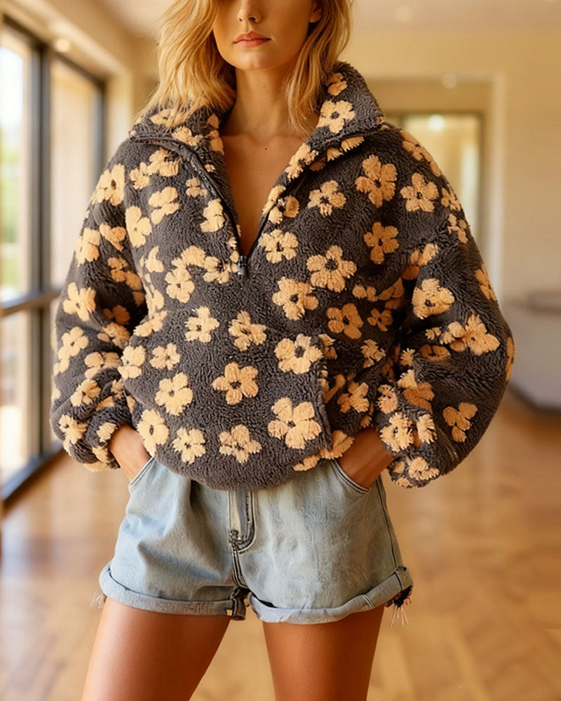 Zeagoo Casual Floral Print Fleece Sweatshirt Zeagoo Casual Floral Print Fleece Sweatshirt