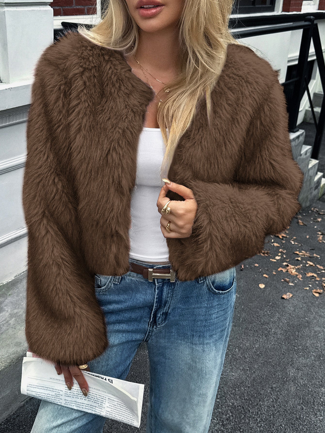 Zeagoo Cozy Furry Faux Fur Cropped Jacket