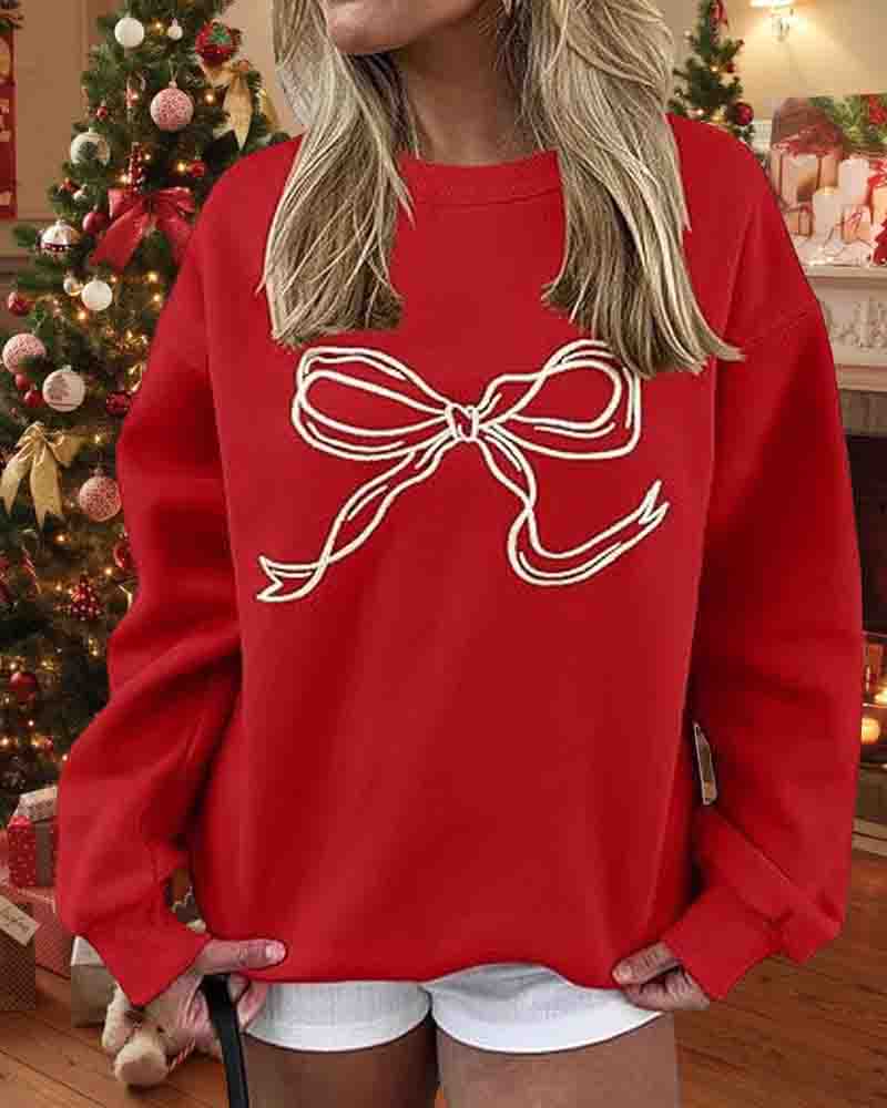Relaxed Fit Christmas Bow Pattern Sweatshirt