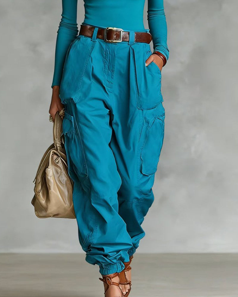 Casual Street Style High Waist Cargo Joggers Casual Street Style High Waist Cargo Joggers