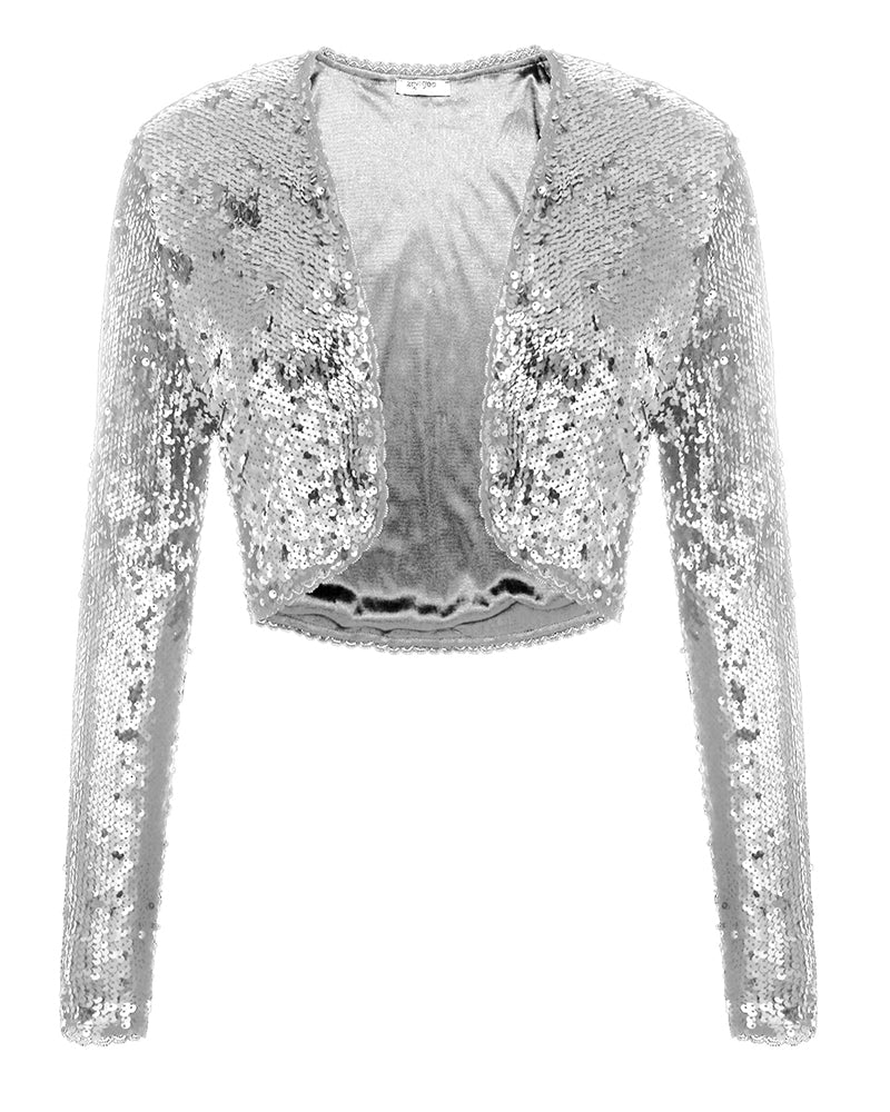 Sequin Shrug Glitter Bolero Jackets with Sparkly Blazer Long Sleeve Cropped Cardigan – Zeagoo- Silver S Sequin Shrug Glitter Bolero Jackets with Sparkly Blazer Long Sleeve Cropped Cardigan – Zeagoo- Silver S