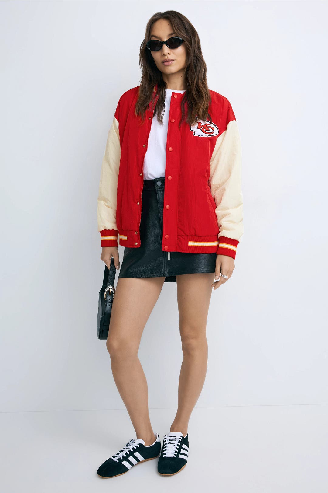 Terez Chiefs Bomber Jacket Red-cream-print Terez Chiefs Bomber Jacket Red-cream-print