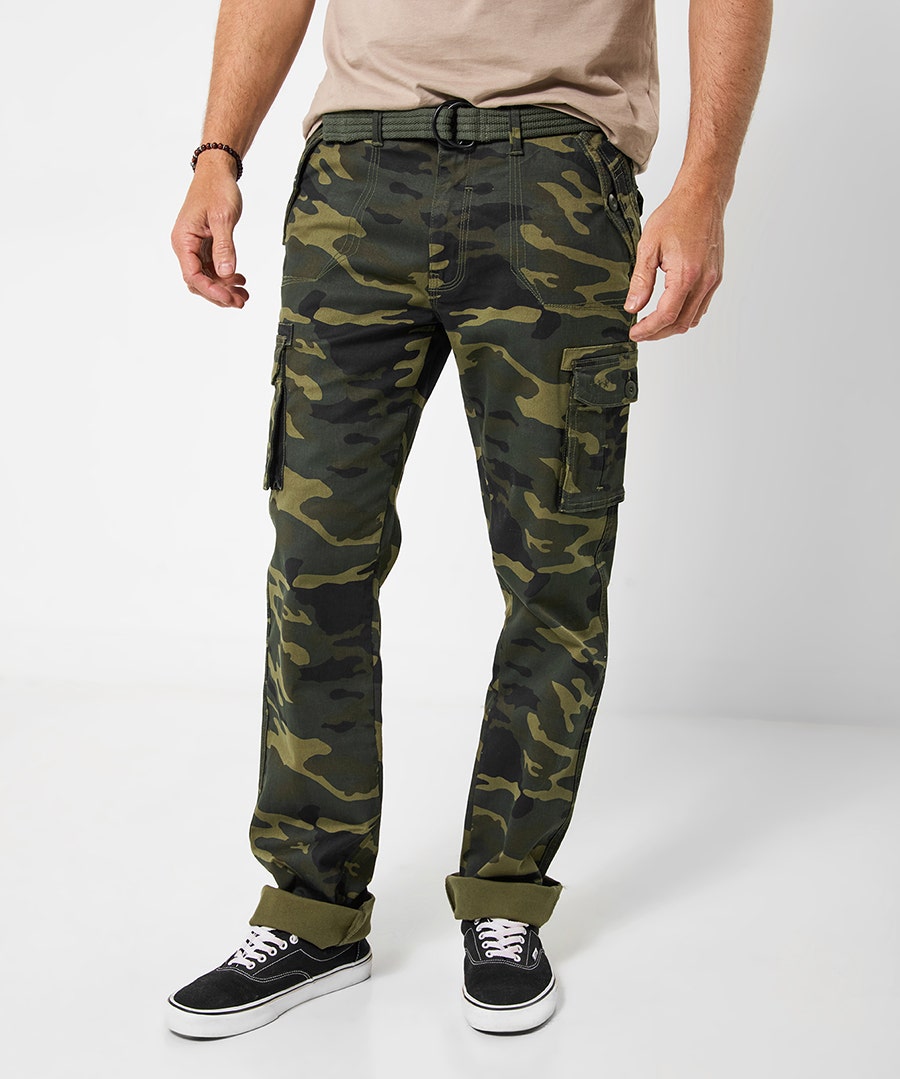 Men’s Cool In Camo Cargo Trousers – Size – Khaki – by Joe Browns