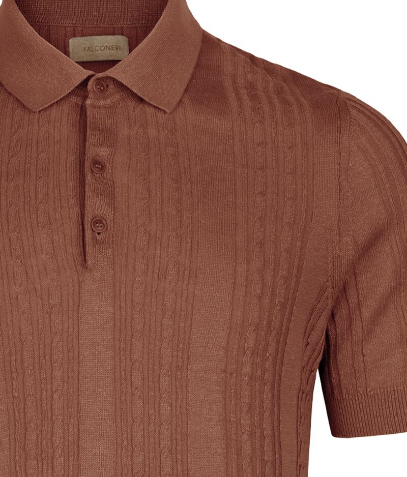 Falconeri Cable-knit motif ribbed polo shirt Man Mahogany