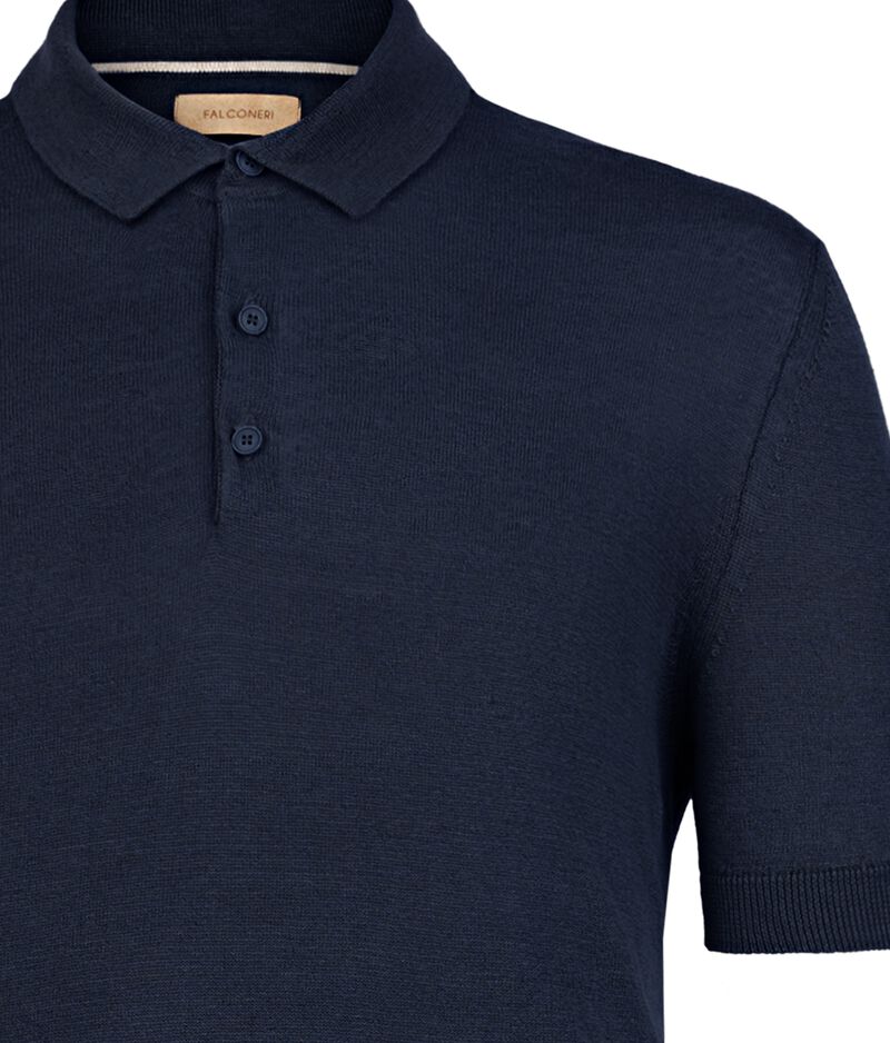 Falconeri Linen and cotton polo shirt Man Navy Blue