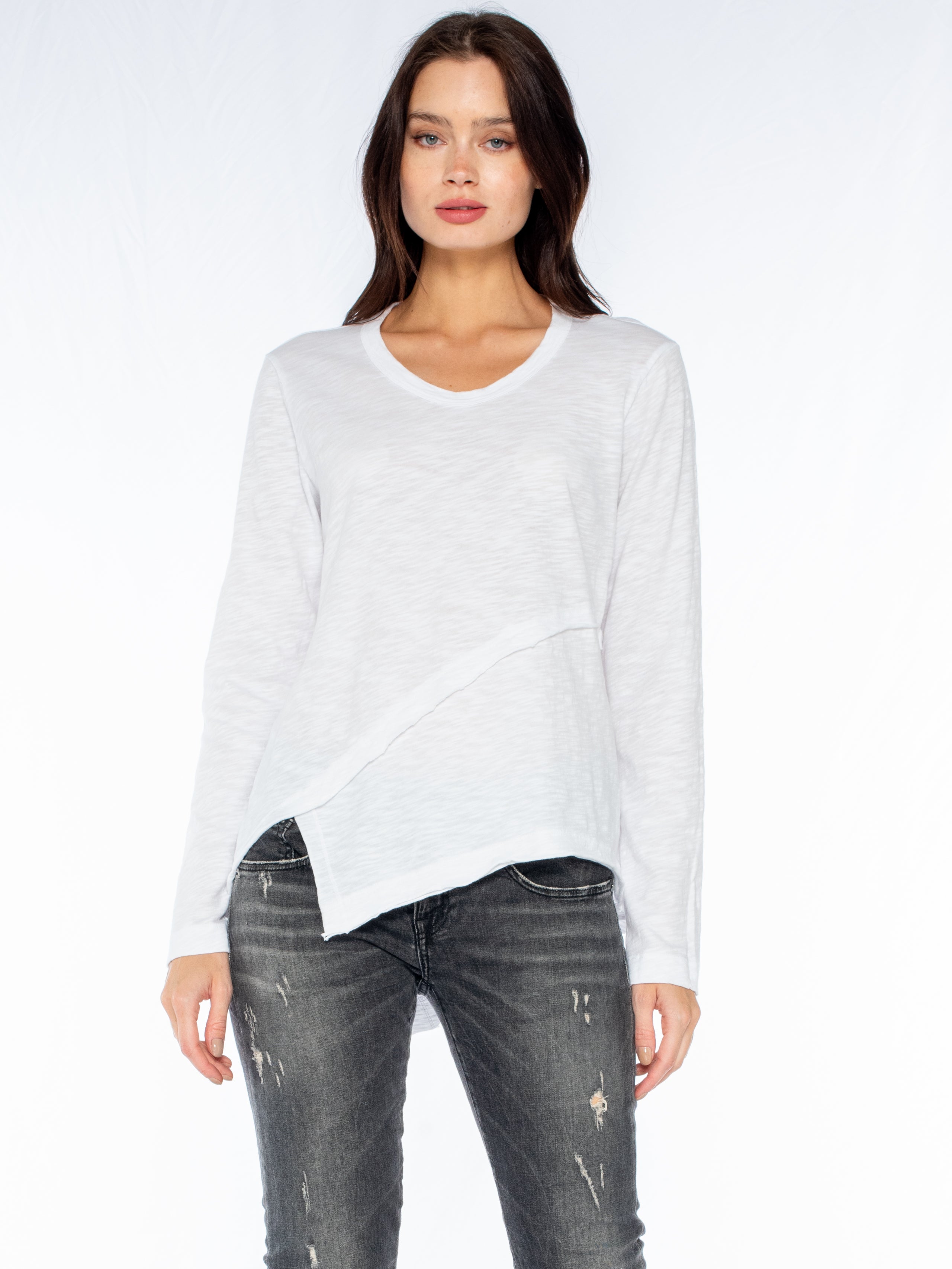 Crew Long Sleeve Easy Crossover Raw Hem Top Crew Long Sleeve Easy Crossover Raw Hem Top