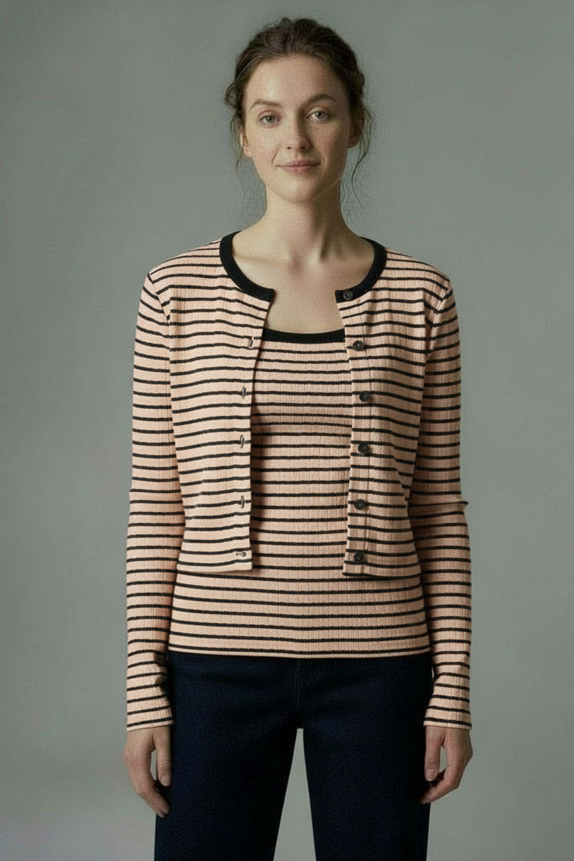 Long sleeve twofer cardigan – Chintz RoseBlack