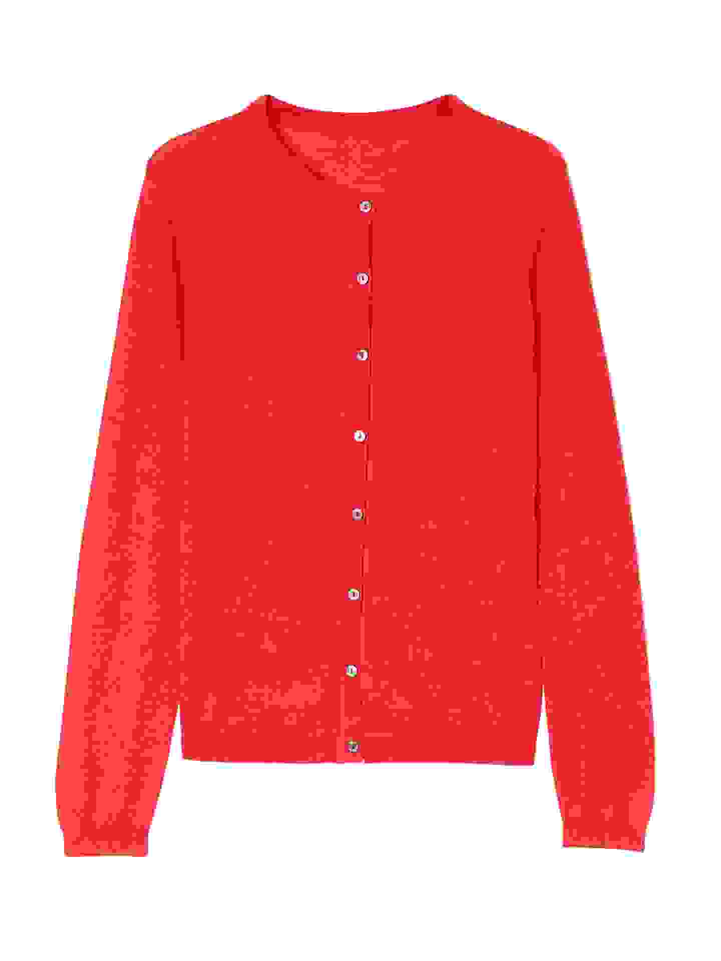 Cashmere-Silk Crew Neck Cardigan – M True Red WKA- Cashmere-Silk Crew Neck Cardigan – M True Red WKA-