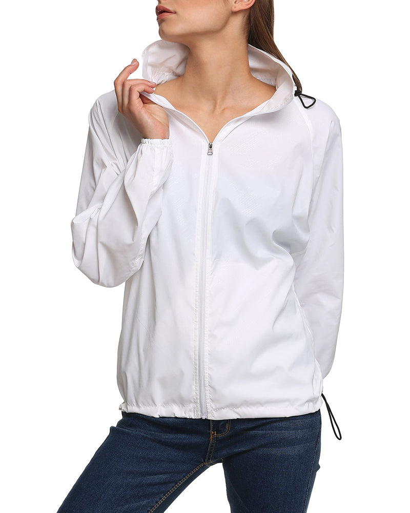 Waterproof Rain Packable Hooded Windbreaker – Zeagoo- White S Waterproof Rain Packable Hooded Windbreaker – Zeagoo- White S