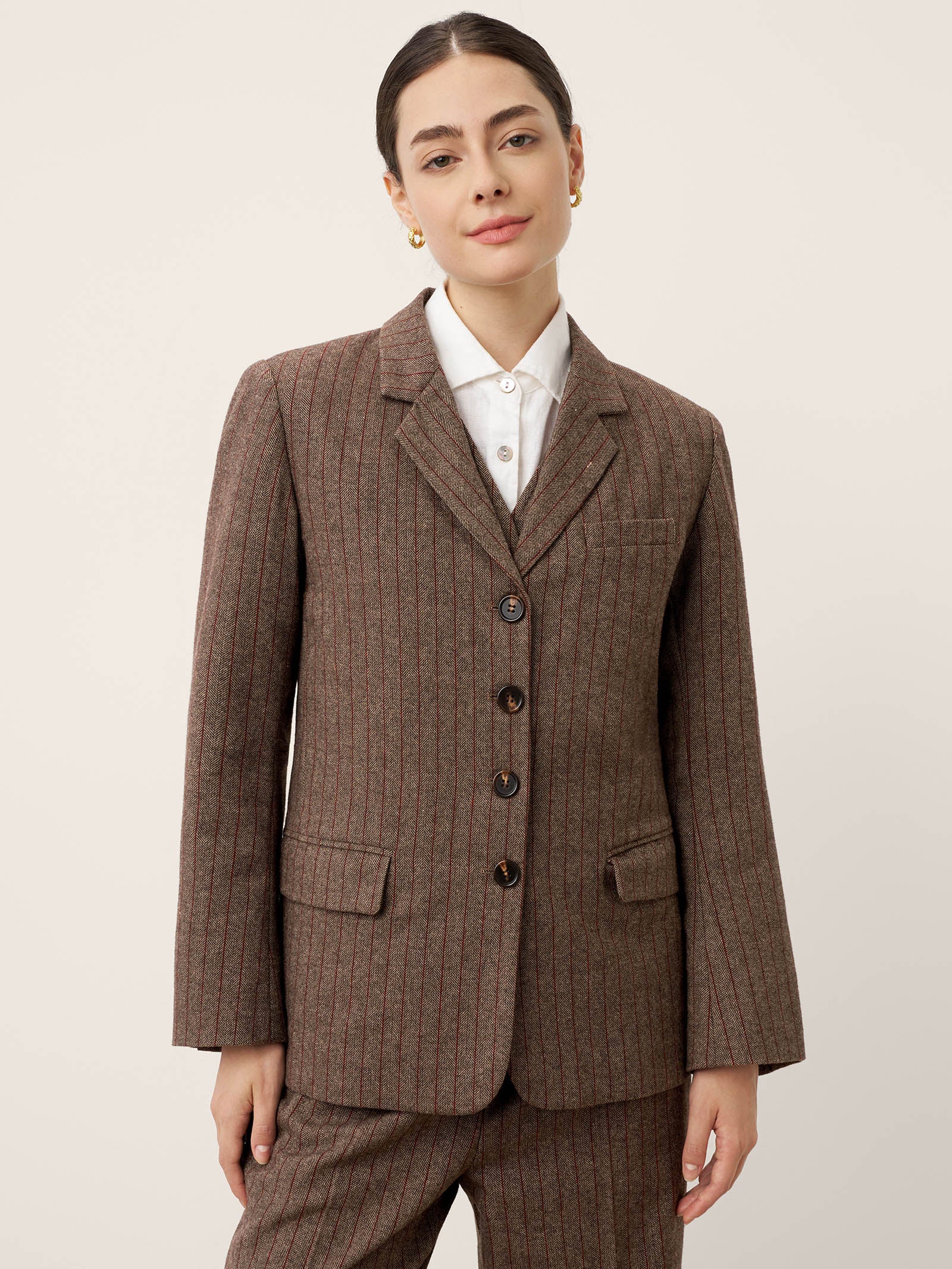 Wool Striped Notched Lapel Suit Blazer DAPHNE Wool Striped Notched Lapel Suit Blazer DAPHNE