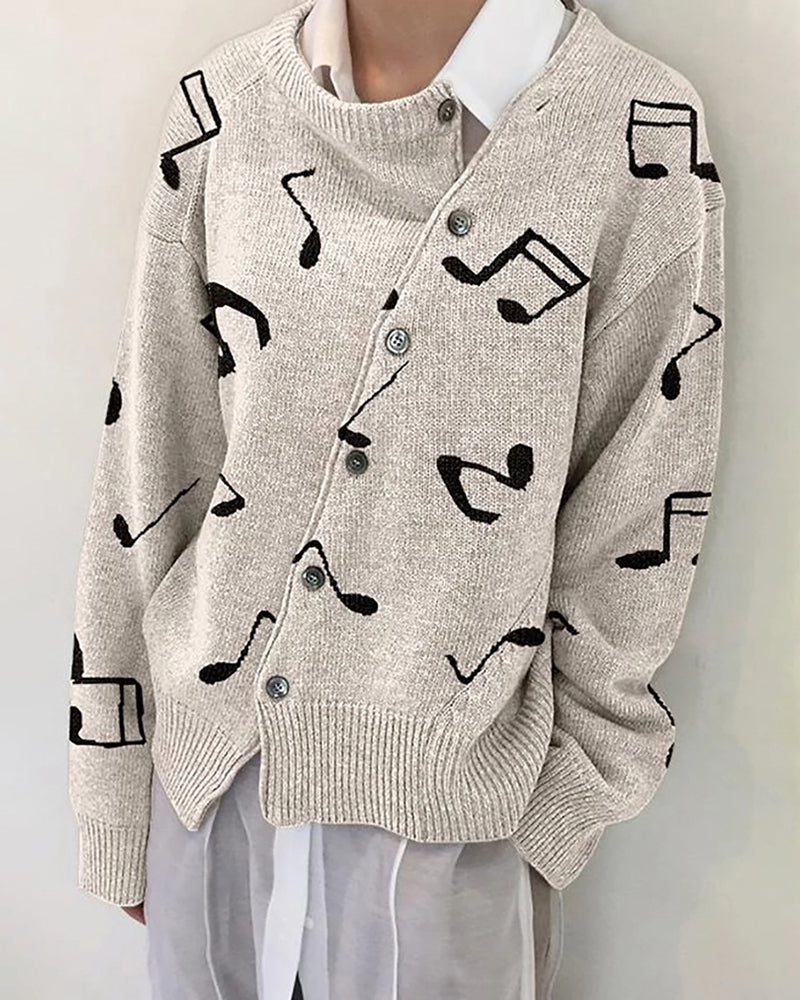Irregular Button Casual Cardigan Loose Crew Neck Sweater Outerwear – White Irregular Button Casual Cardigan Loose Crew Neck Sweater Outerwear – White
