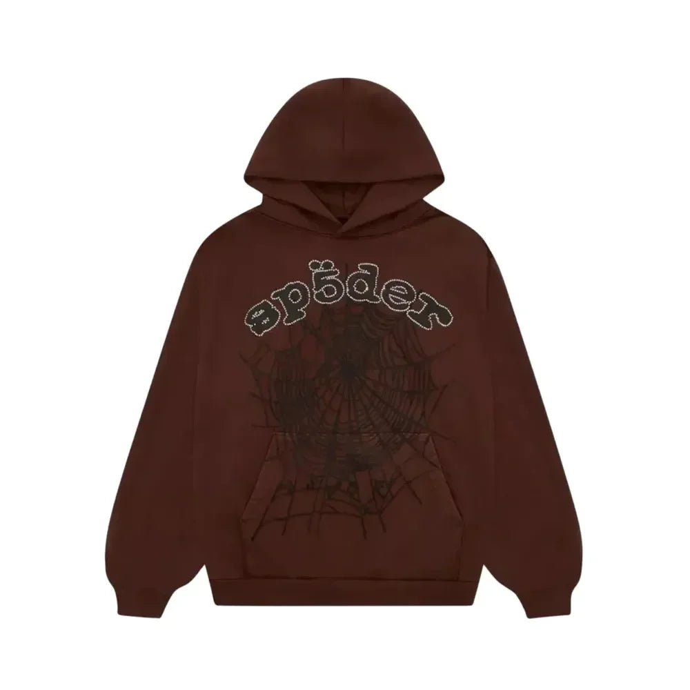 Spder x Travis Scott ComplexCon Exclusive Rhinestone Web Hoodie Brown