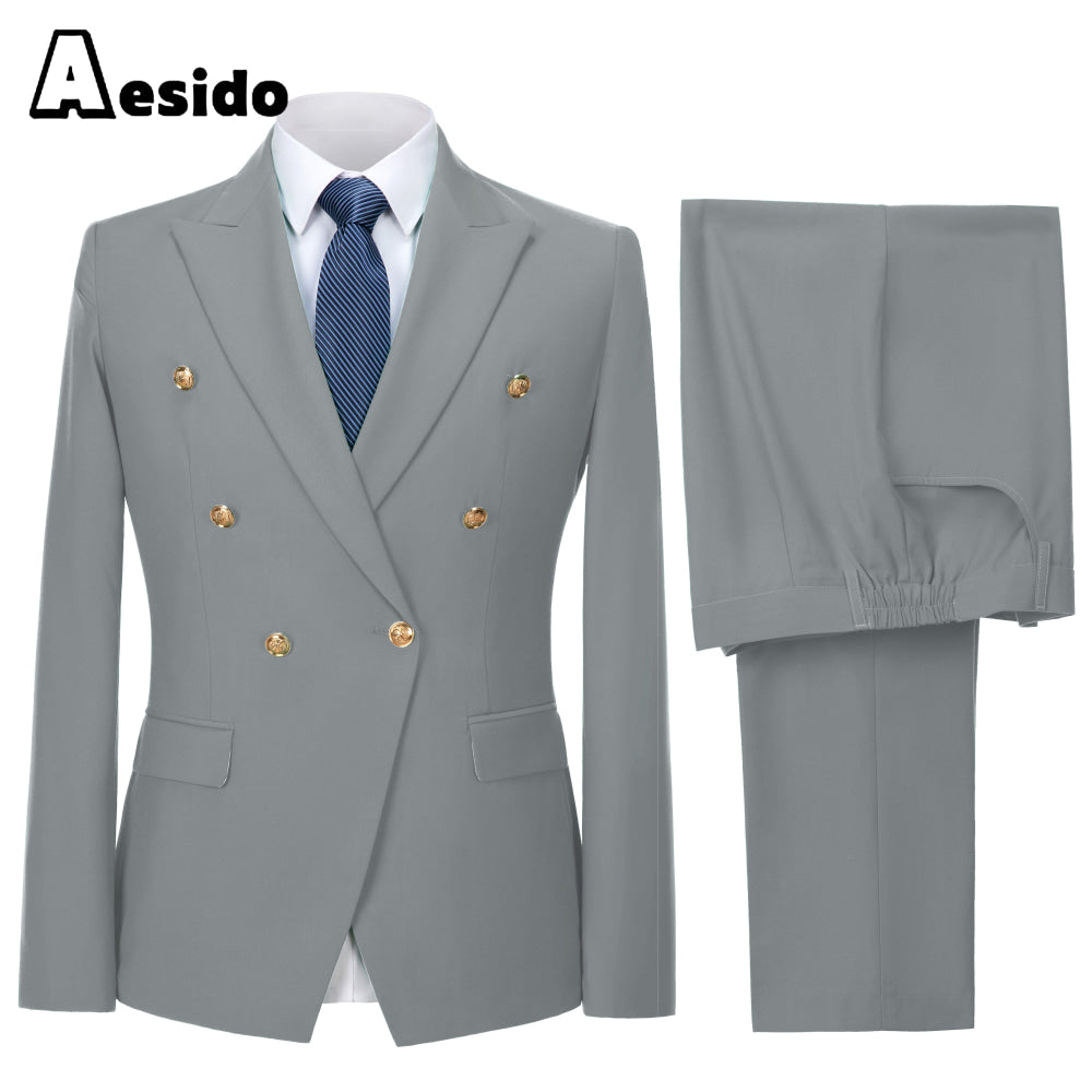Aesido Piece Notch Lapel Fashion Men’s Suit Blazer+Pants – Silver R Aesido Piece Notch Lapel Fashion Men’s Suit Blazer+Pants – Silver R