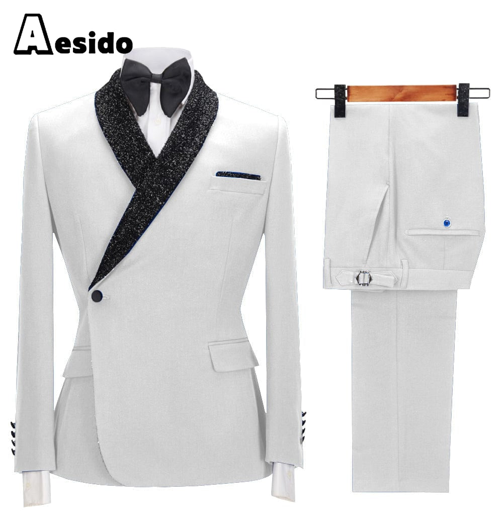 Aesido Pieces Casual Mens Regular Fit Men Suit Blazer + Pants – White R