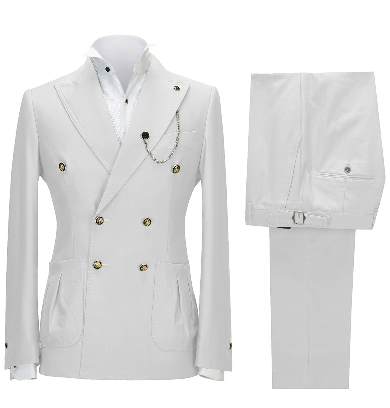 Aesido Pieces Double Button Peak Lapel Men Suit BLazer+Pants – White R Aesido Pieces Double Button Peak Lapel Men Suit BLazer+Pants – White R