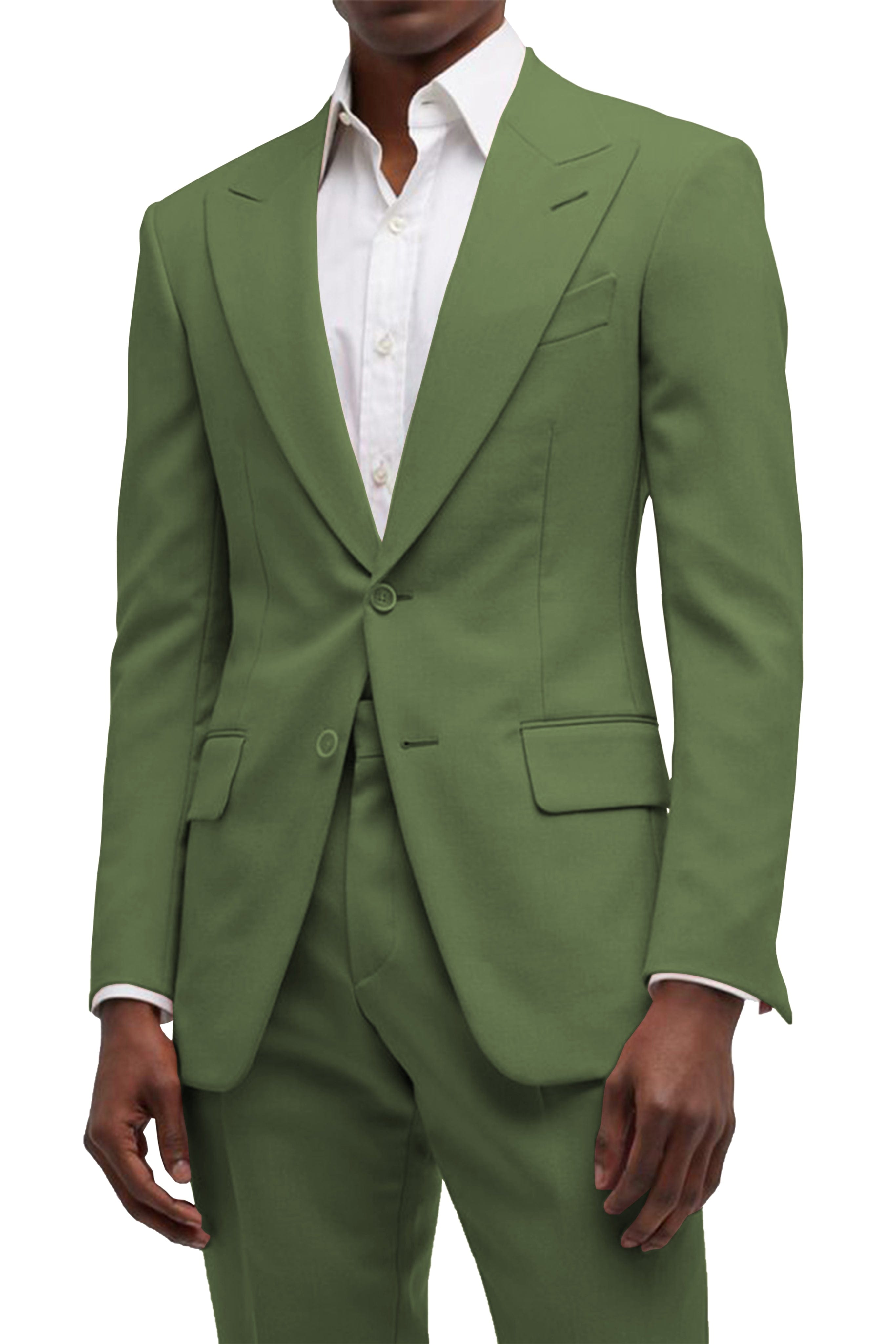Aesido Pieces Slim Fit Double Buttons Men’s Suit Blazer+Pants – Olive Green R Aesido Pieces Slim Fit Double Buttons Men’s Suit Blazer+Pants – Olive Green R